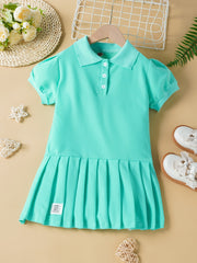 Girls Casual Polo Neck Uniform Dress For Summer Holiday Kids Clothes