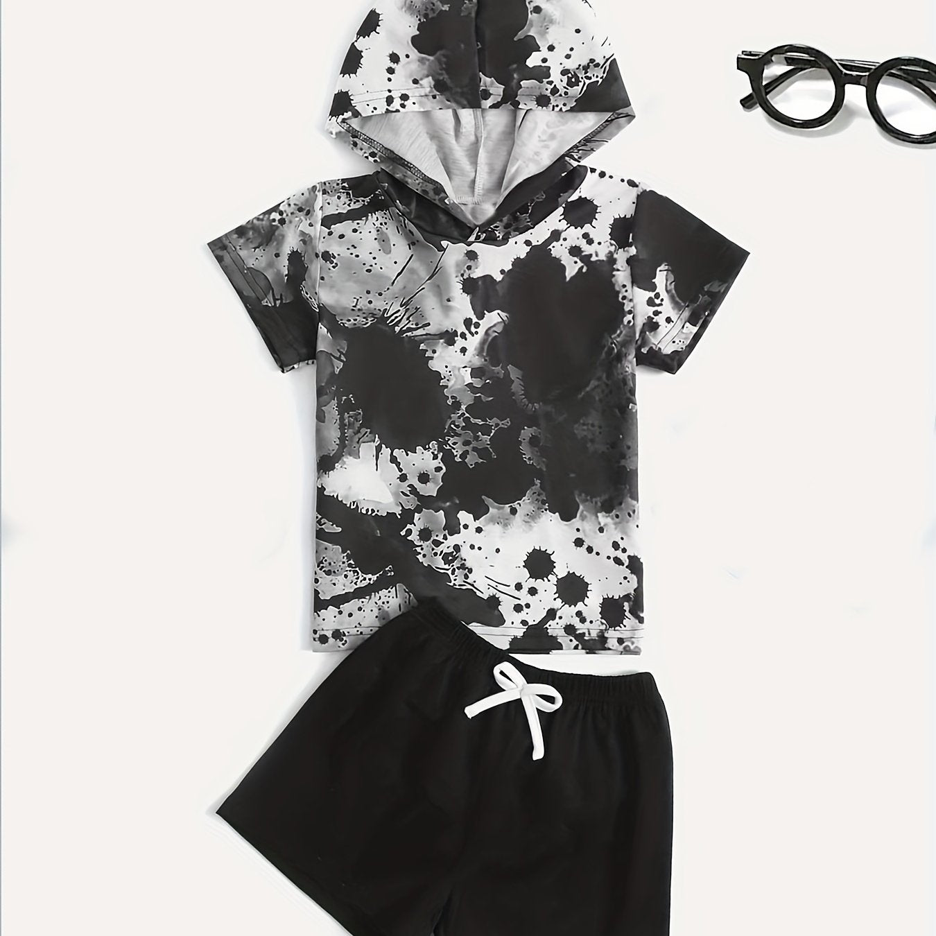 Boys Teen Graphic Print Hooded T shirt & Shorts Set for Summer