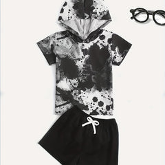 Boys Teen Graphic Print Hooded T shirt & Shorts Set for Summer