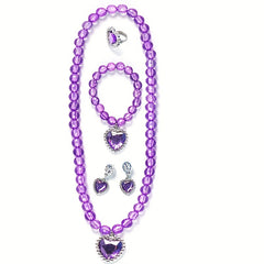 Girls Princess Crystal Jewel Set - Necklace, Ear Clip, Ring, Bracelet