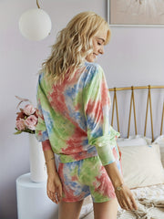Tie Dye 2pc Set Long Sleeve Top & Drawstring Shorts