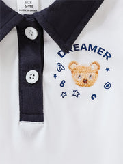 Baby Boys Bear Graphic Polo Neck Bodysuit