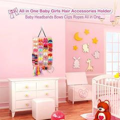 Pink Ribbon Bow Headband Organizer Hanging Strap