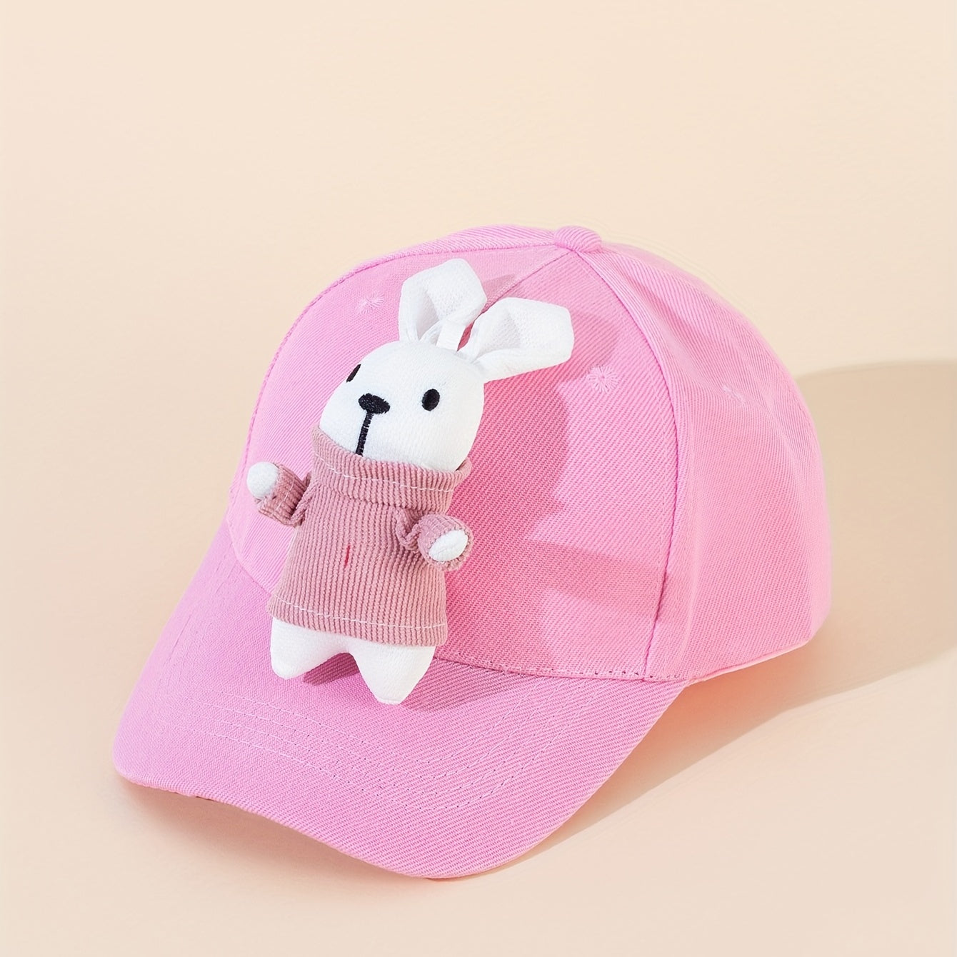 Rabbit Doll Decor Baseball Cap Pink Cartoon Dad Hats Adjustable Bunny Sun Hats