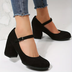 Women's Block Heel Buckle Strap Pumps Work Shoes