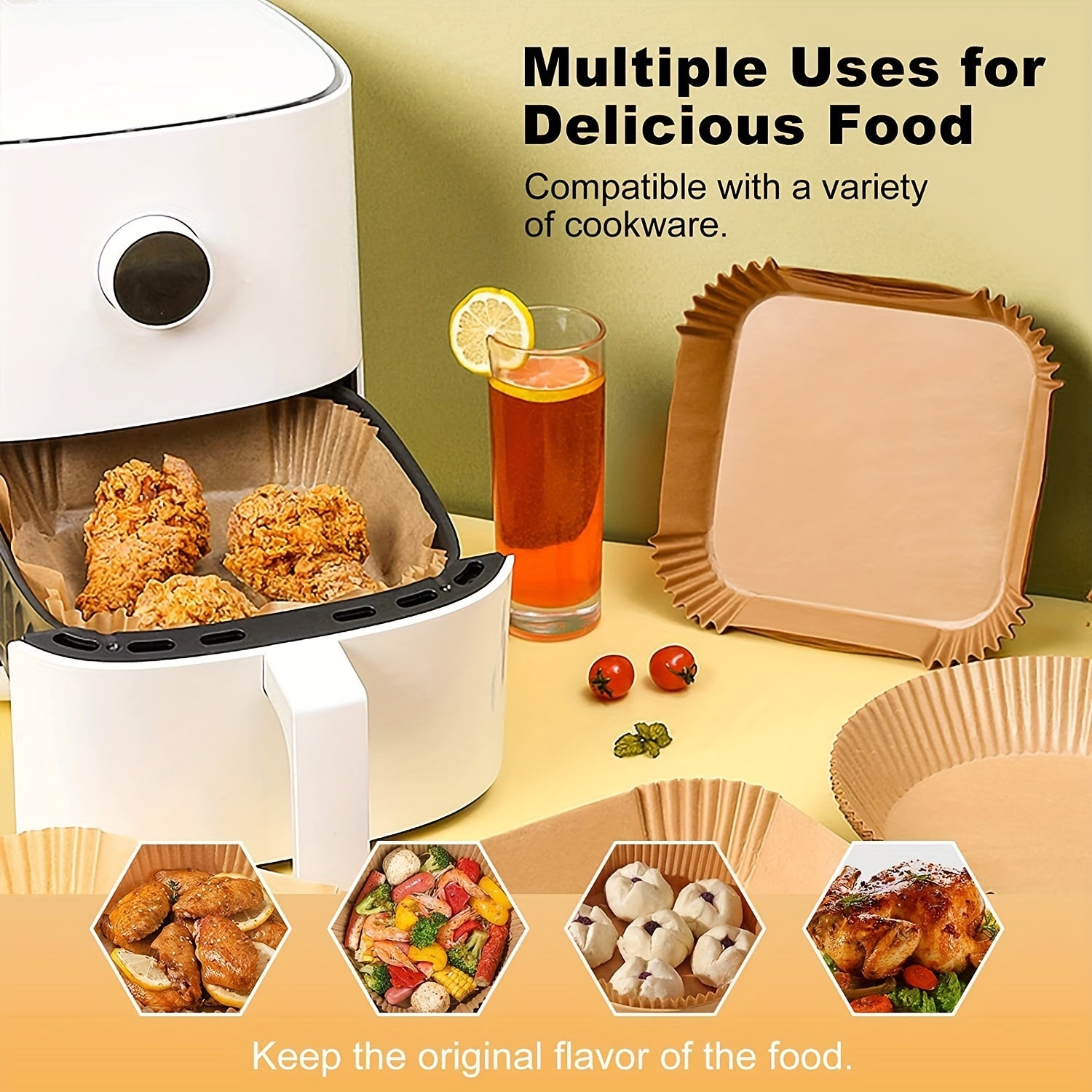 50pcs Disposable Air Fryer Liners Square And Rectangle Paper Air Fryer Liner
