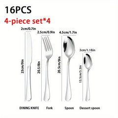 16pcs Stainless Steel Silverware Cutlery Set for Home Use