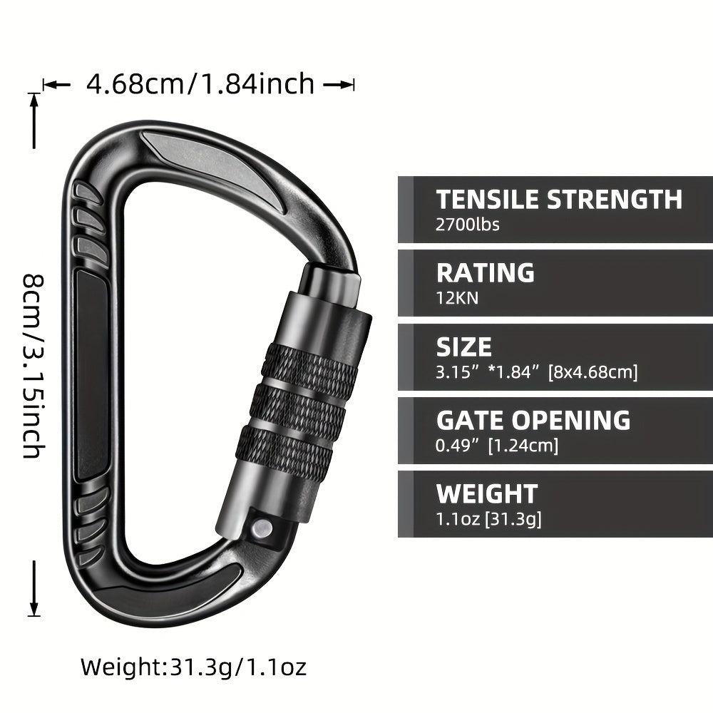 7 62 Cm 12 KN Auto Locking Carabiner Clips Ultralight D Ring Aluminum Carabiner