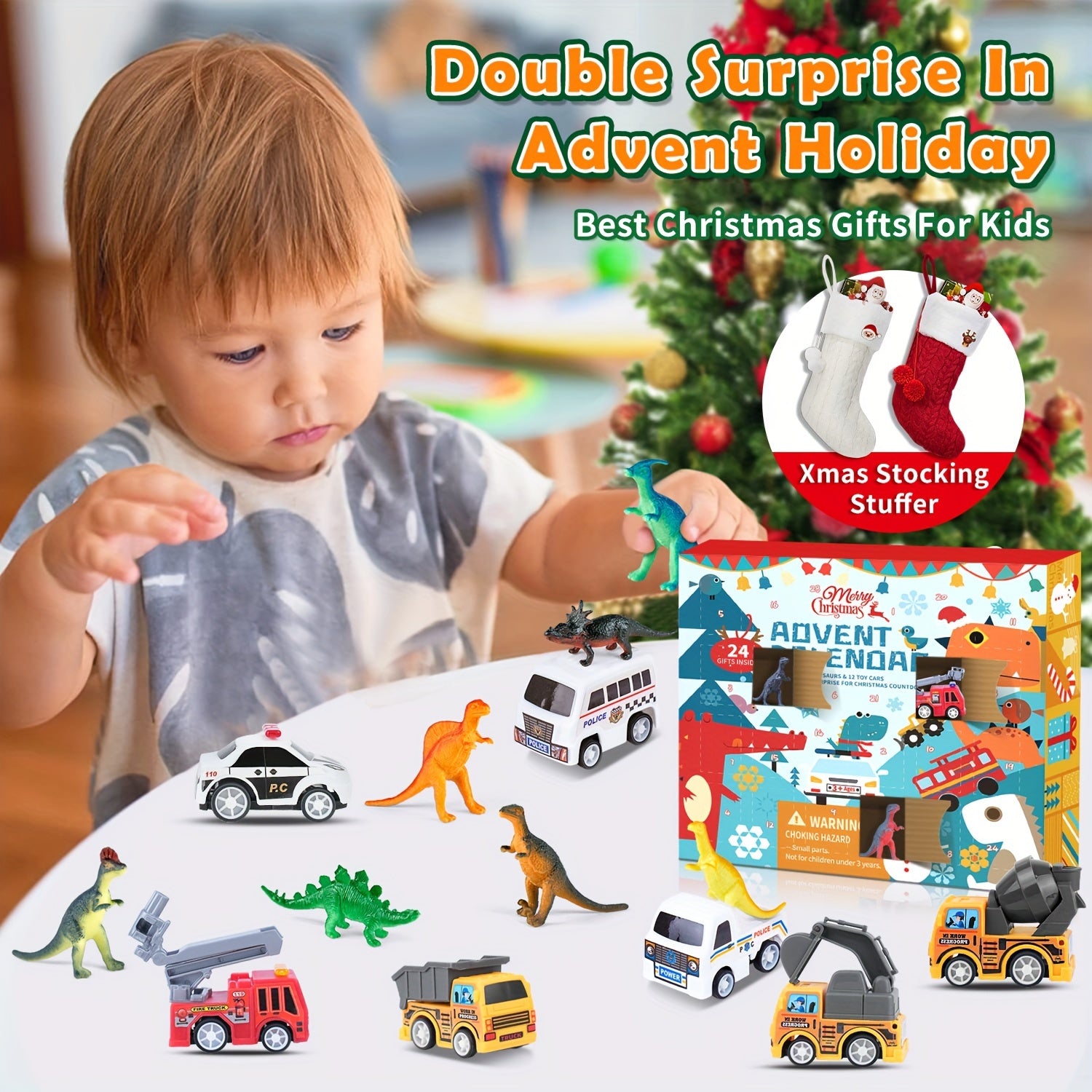 24 Days Advent Calendar 12 Dinosaurs 12 Pull Back Cars Stocking Stuffers Toys