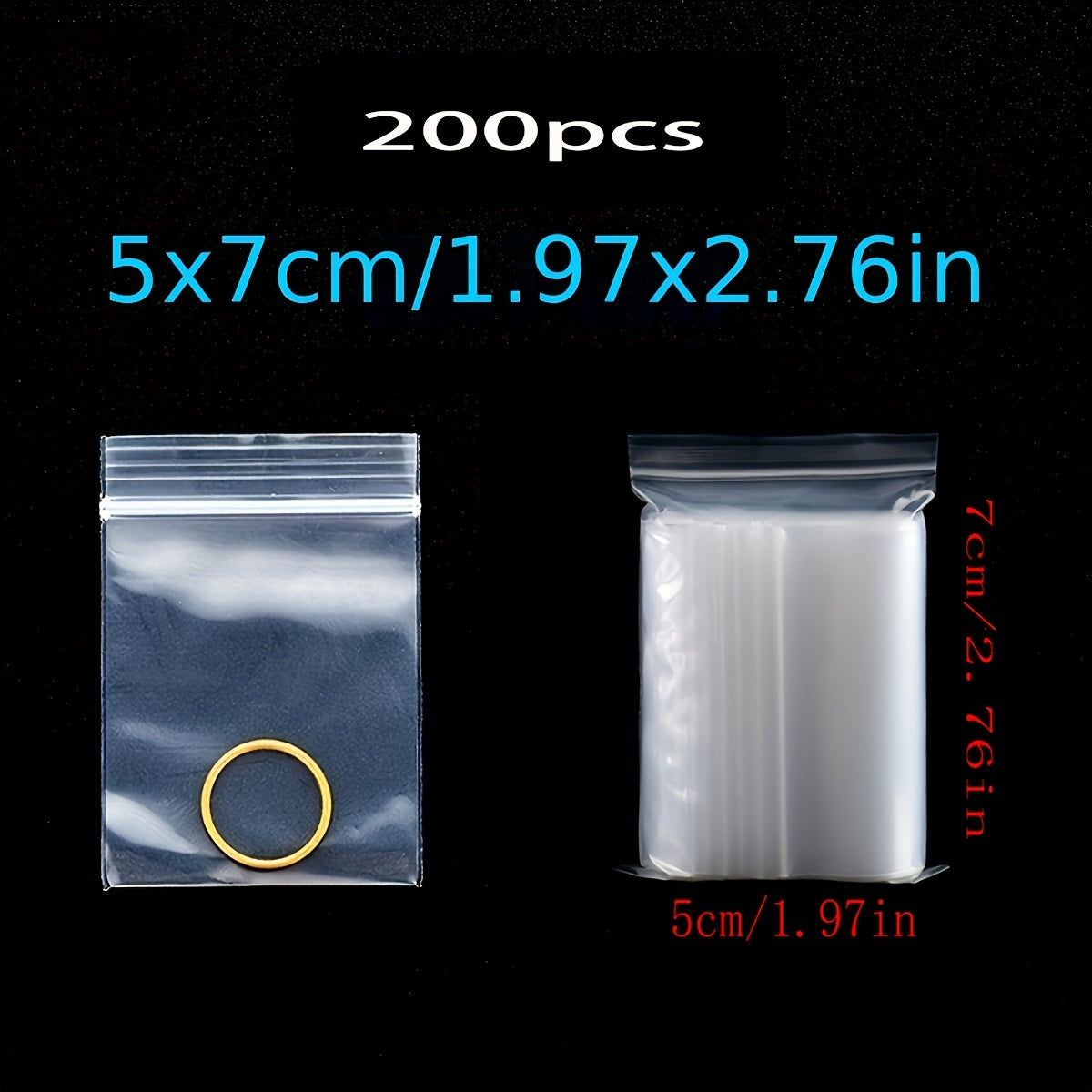 200pcs Clear Ziplock Storage Bag Transparent Plastic Zip Package