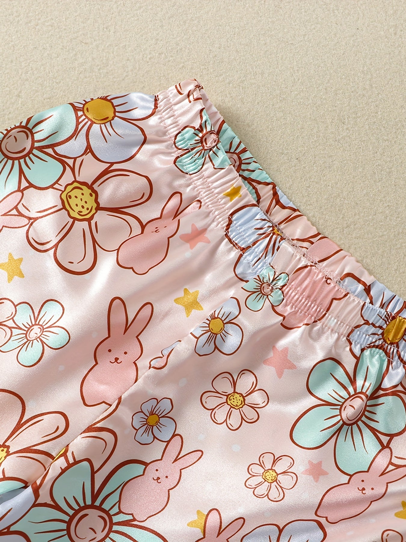 Flower & Bunny Print Pajama Set Baby Girls Loungewear