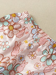 Flower & Bunny Print Pajama Set Baby Girls Loungewear