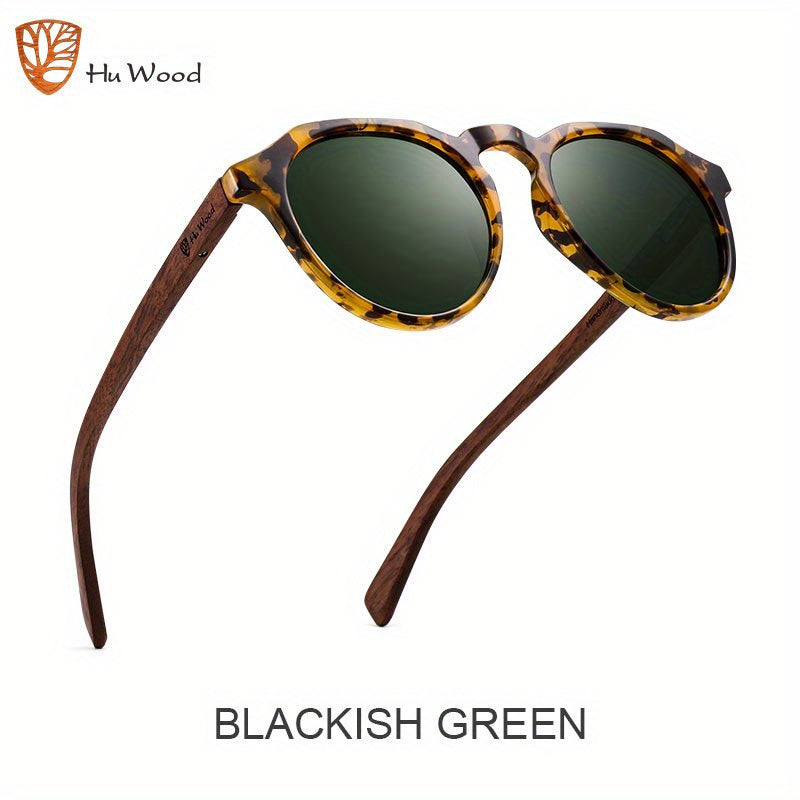 Men's Walnut Round Frame Polarized Sunglasses with UV Protection