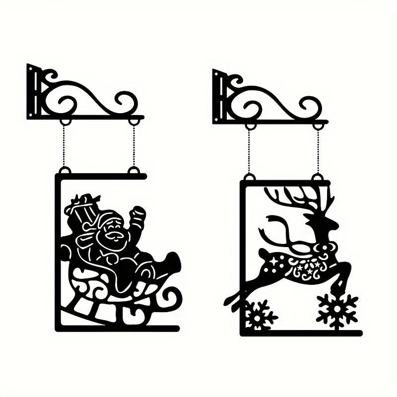 Christmas Metal Decorative Craft Santa Elk Wall Pendant Indoor Outdoor Hanging
