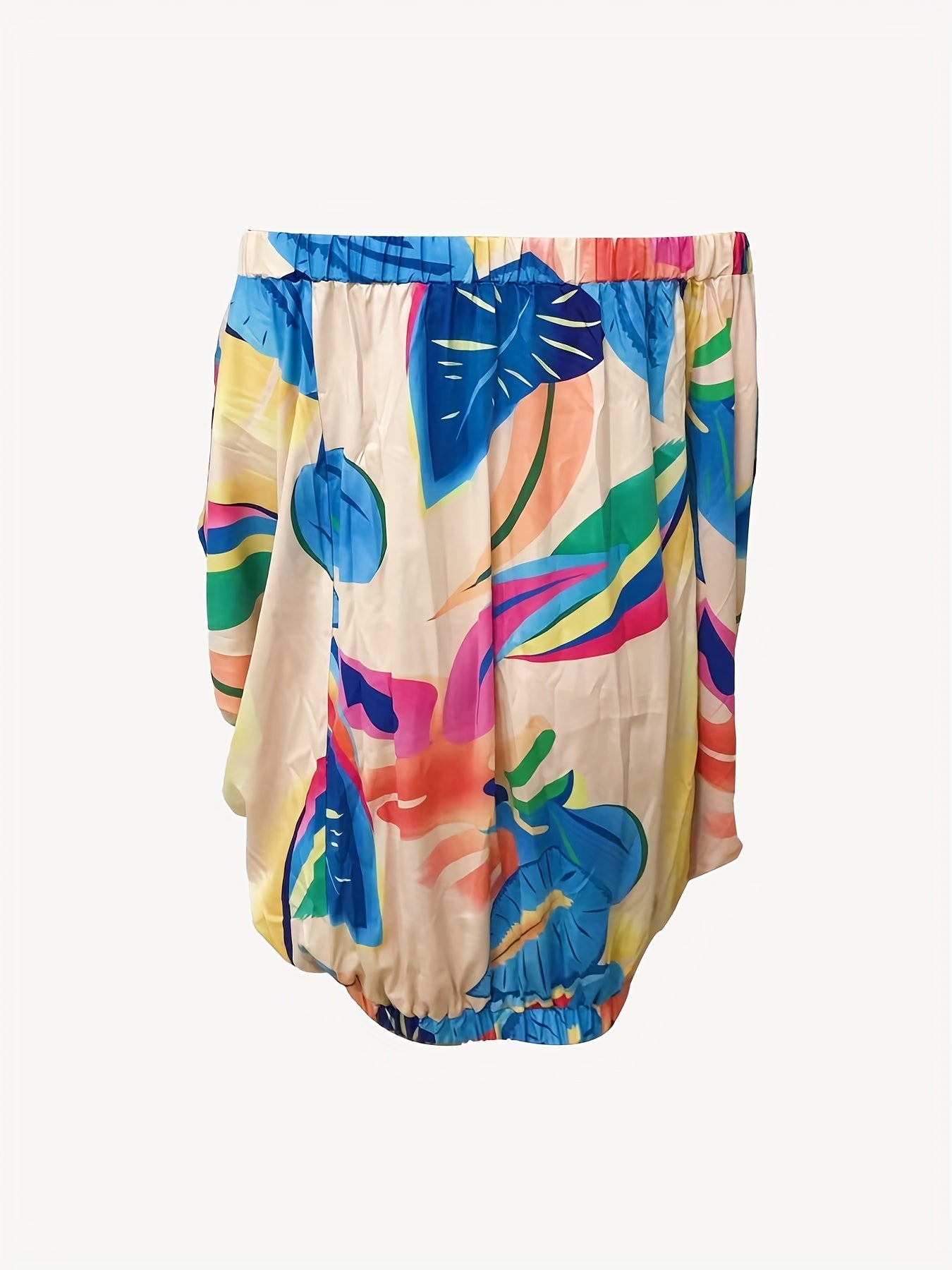 Tropical Print Lantern Sleeve Mini Dress