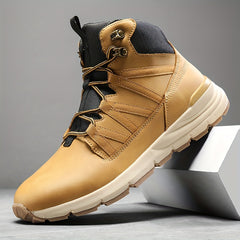 Men's Lace Up High Top Hiking Boots Anti skid PU Leather Shoes