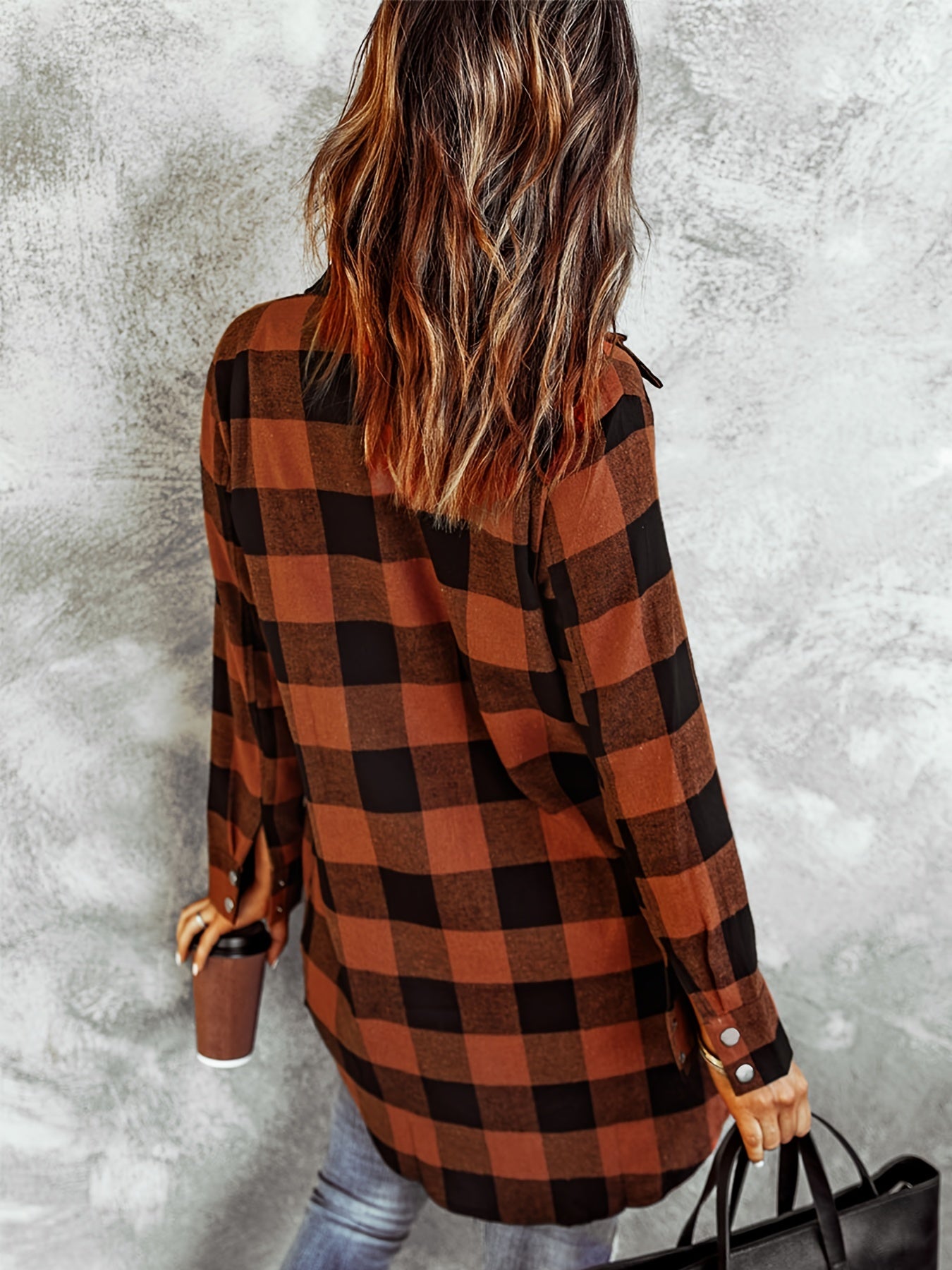 Plaid Shirt Jacket Long Sleeve Casual Plaid Shacket For Spring & Fall Women's