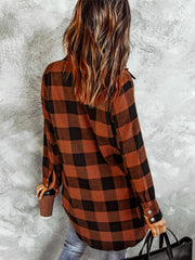 Plaid Shirt Jacket Long Sleeve Casual Plaid Shacket For Spring & Fall Women's