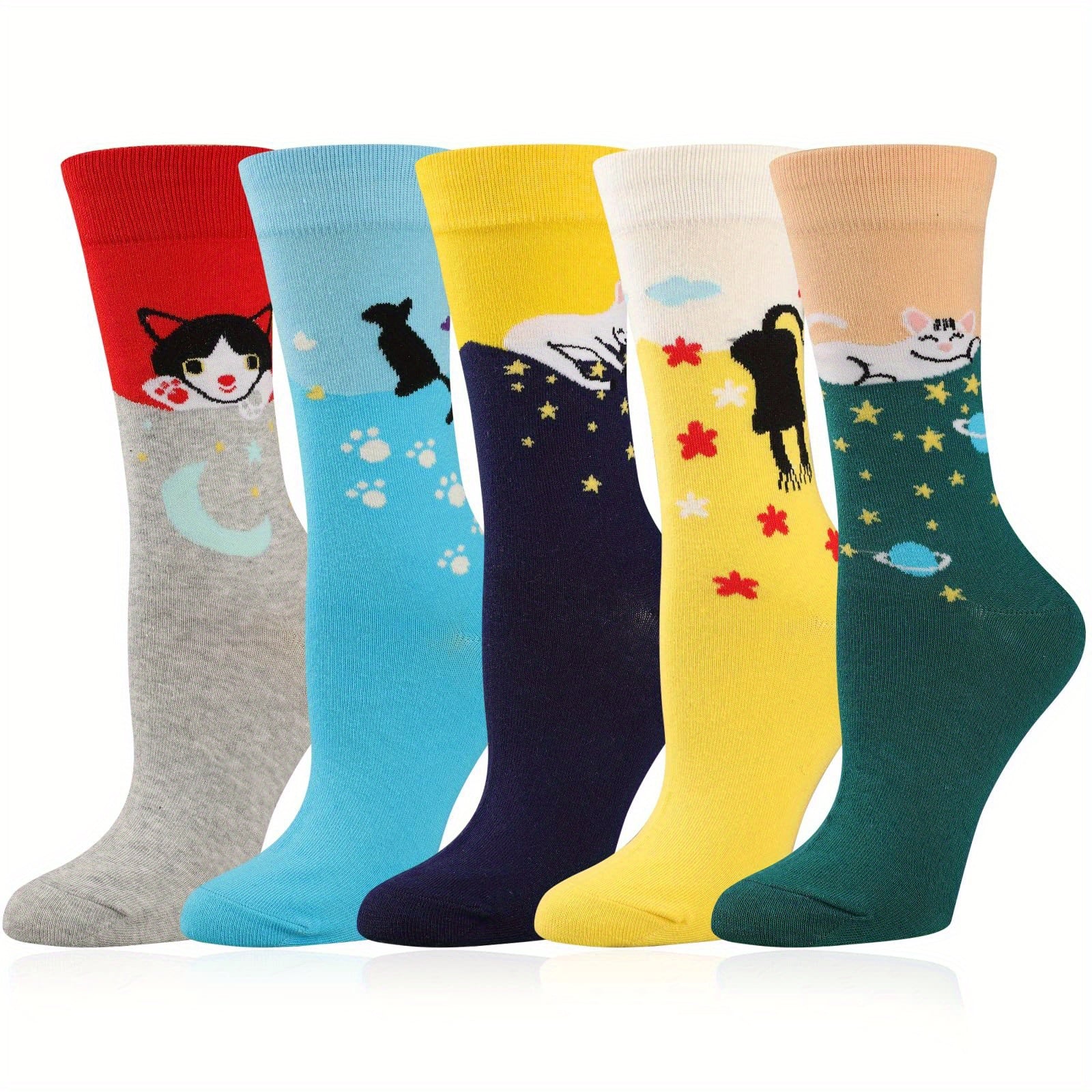 Youth Girls Athletic Socks Dog Print Striped Crew Socks For All Seasons