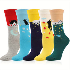Youth Girls Athletic Socks Dog Print Striped Crew Socks For All Seasons
