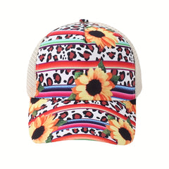Chrysanthemum Print Trucker Hat Boho Mesh Baseball Cap