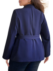 Colorblock Geometric Print Blazer With Belt
