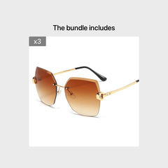 Rimless Sunglasses Women Metal Frame Tined Lens Oversize Frame