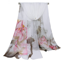 Chiffon Ink Lotus Print Thin Headwrap Large Shawl Summer Beach Towel