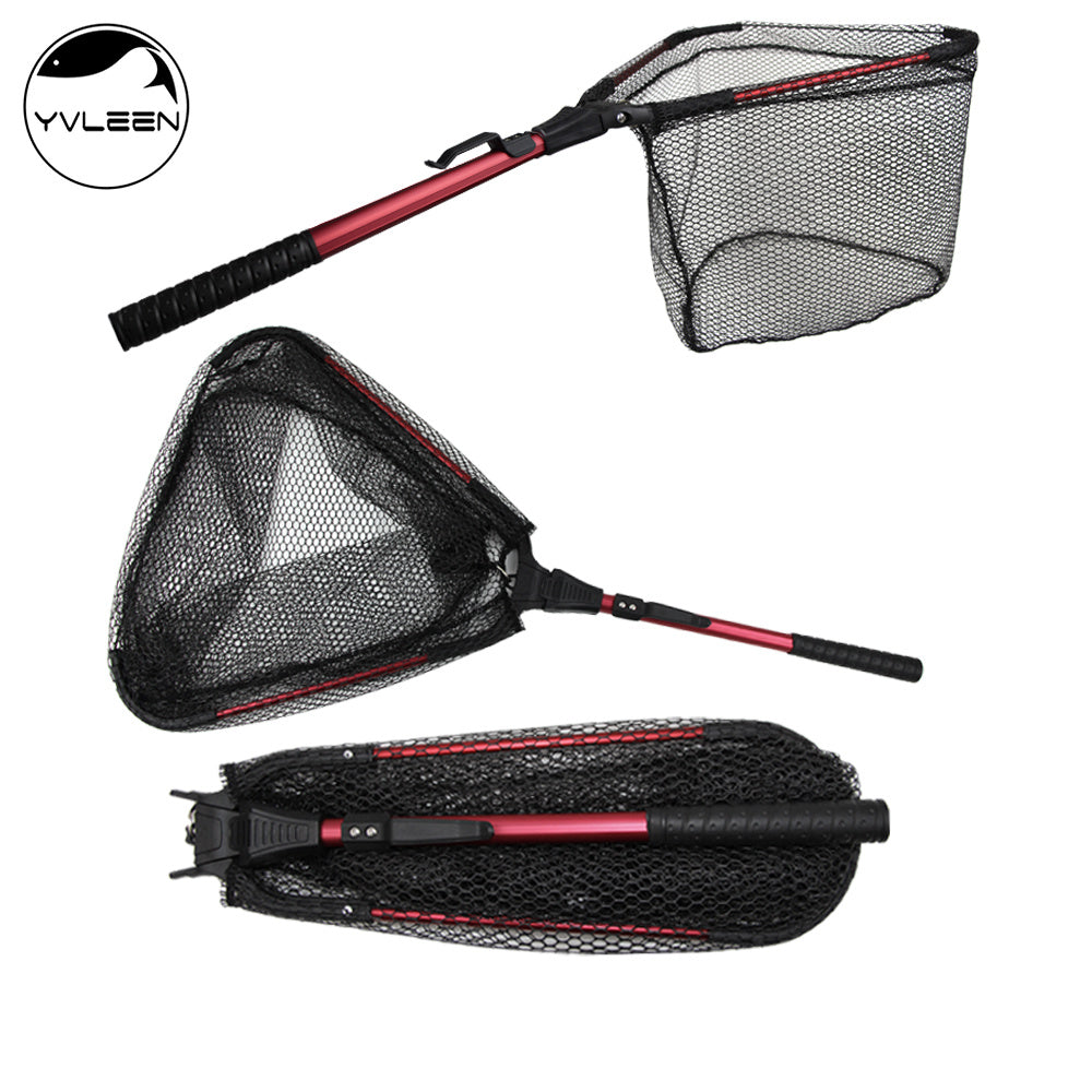 YVLEEN Folding Fishing Net Aluminum Telescopic Pole Nylon Mesh 16 Hoop Size