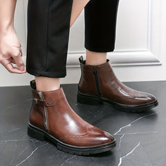 Men's Stylish Zipper High Top Chelsea Boots Smart Casual Walking Shoes