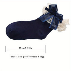2 Pairs Baby Girls Lace Edged Butterfly Knotted Princess Socks