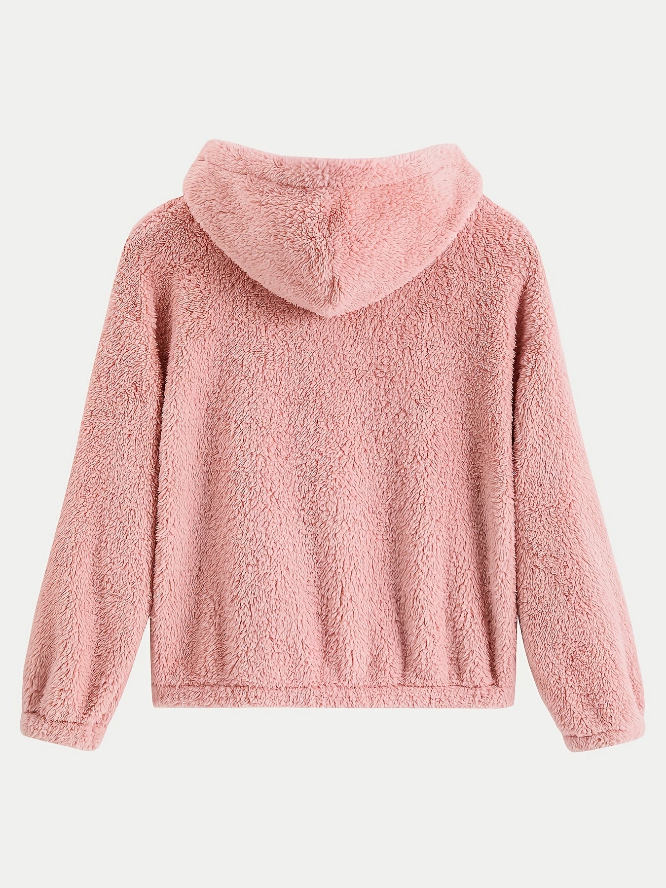 Solid Teddy Hooded Jacket Casual Zip Up Long Sleeve Outerwear