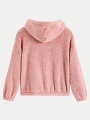 Solid Teddy Hooded Jacket Casual Zip Up Long Sleeve Outerwear