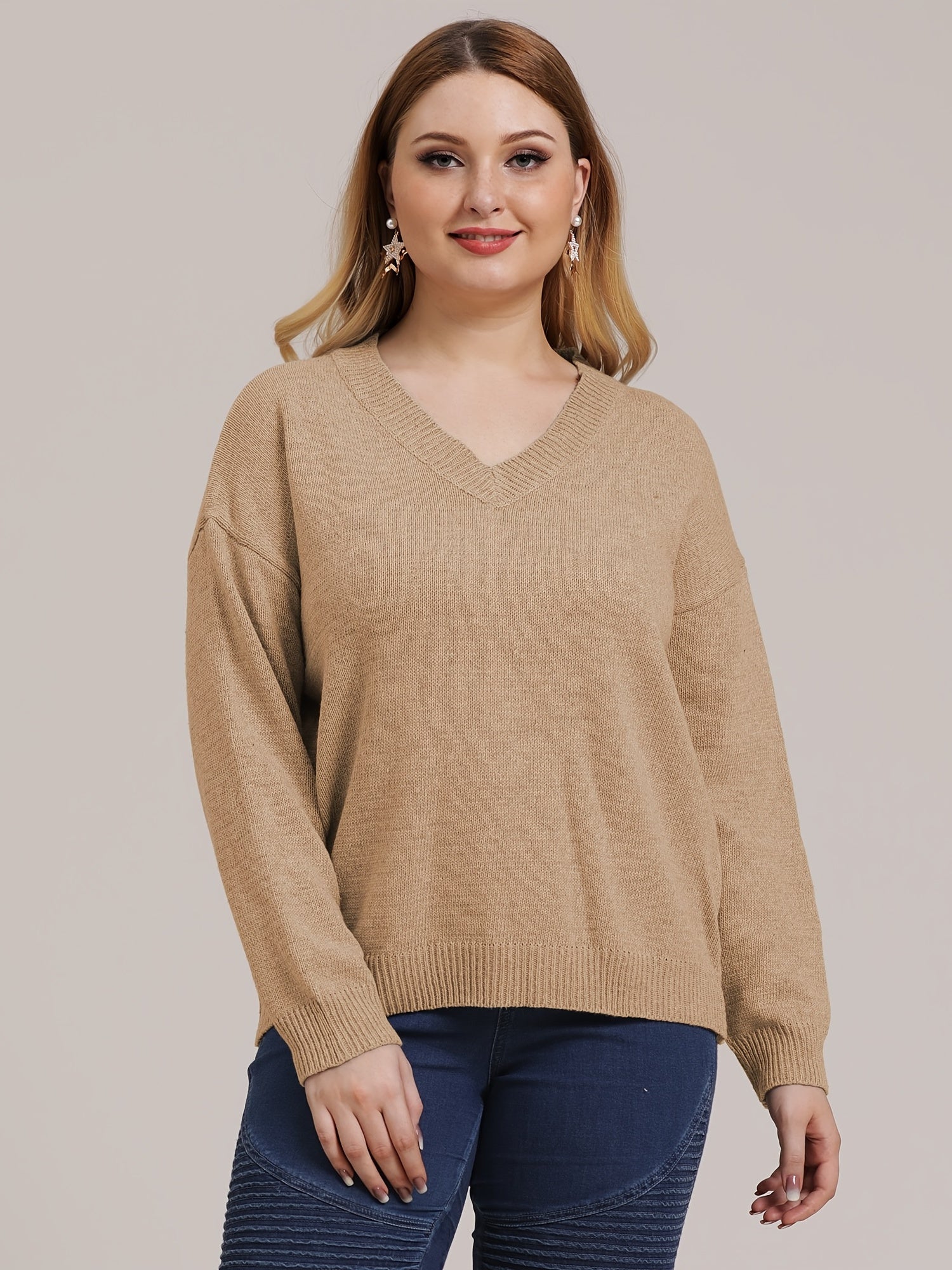 V Neck Knitwear Women's Long Sleeve Sweater