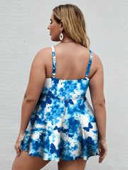 Boho Tankini Set Tie Dye Butterfly Print Ruched Cami Top Shorts Swimsuit