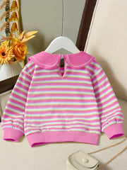 Girls' Bow Collar Striped Sweatshirt Top Pullovers