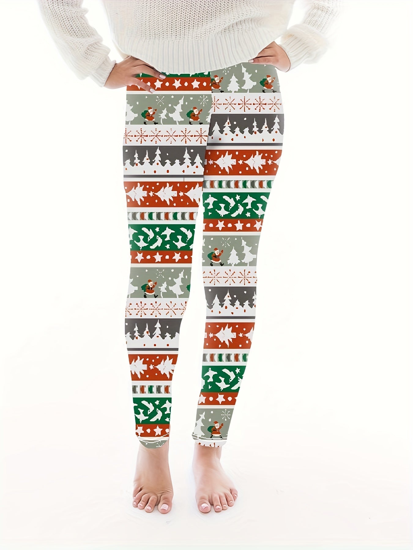 Women's Plus Christmas Leggings - Christmas Tree & Santa Print