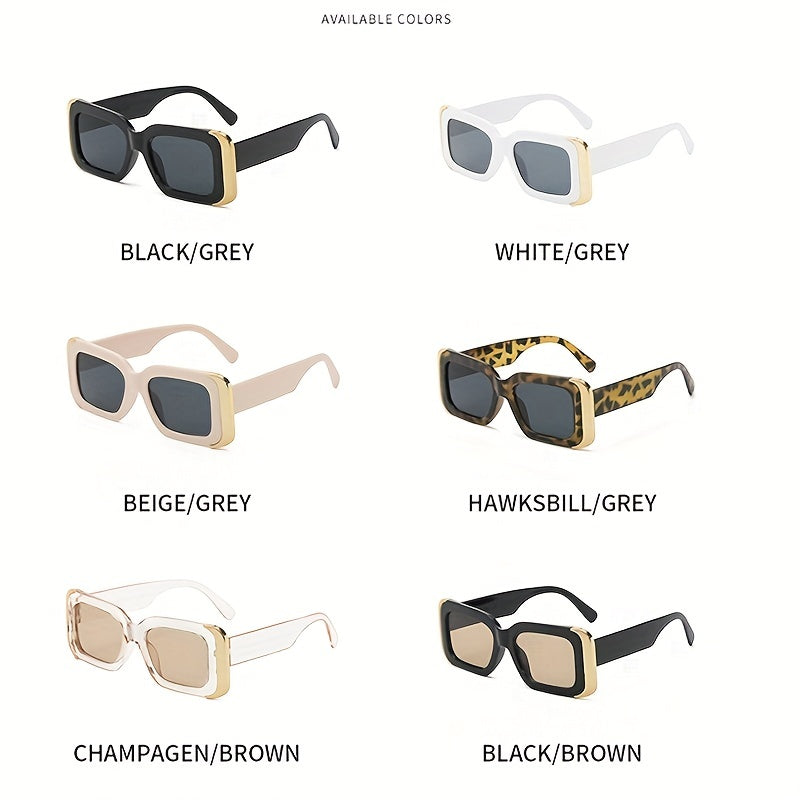 Rectangular Frame Golden Trim Sunglasses UV Protection
