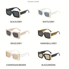 Rectangular Frame Golden Trim Sunglasses UV Protection