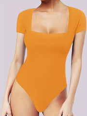 Slim Square Neck Short Sleeve Bodysuit for Women