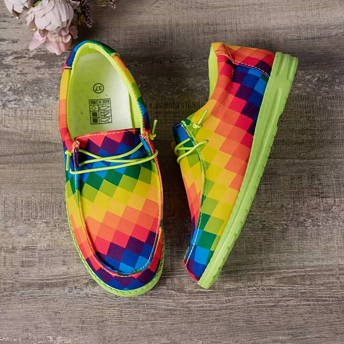 Women's Rainbow Argyle Boat Shoes Lightweight Flats