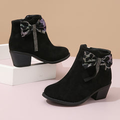 Girls' Rhinestone Bowknot Boots with Zipper