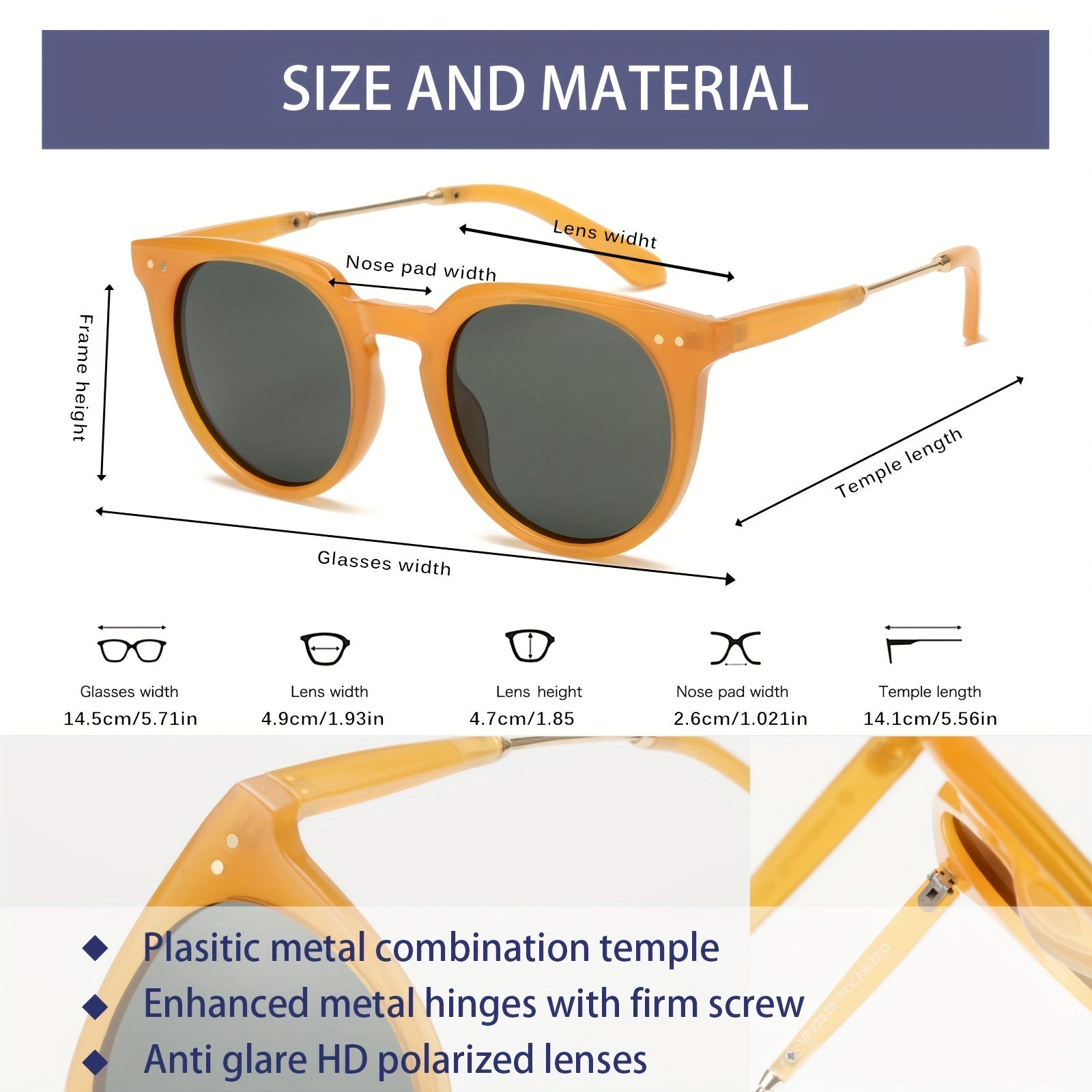 OUWEN Retro Round Polarized Sunglasses UV400 Protection