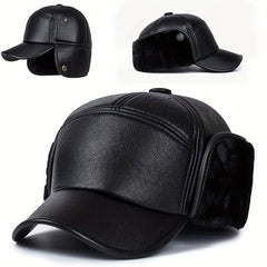 Men's Winter Leather Ear Protection Warm Hat for Elderly