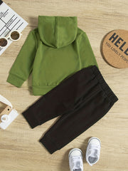 2pcs Baby Boys Casual Hooded Sweatshirt & Pants Set