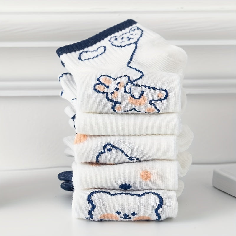 5 Pairs Cartoon Bear Print Socks & Crew Short Socks Women's Stockings