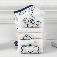 5 Pairs Cartoon Bear Print Socks & Crew Short Socks Women's Stockings