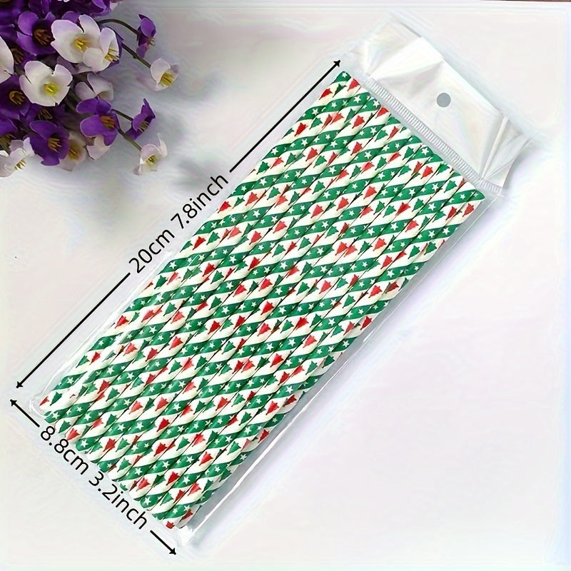 25pcs Mixed Christmas Paper Straws Santa Claus Xmas Party Decor Drink Straws