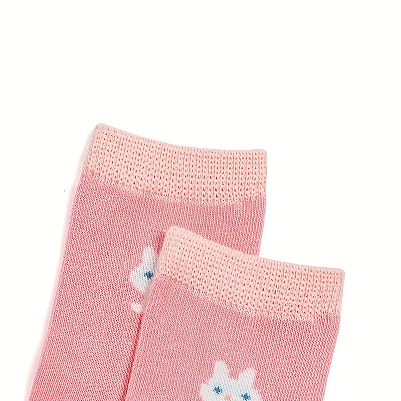 5 Pairs Pink Knee High Socks for Kids 1-12 Years