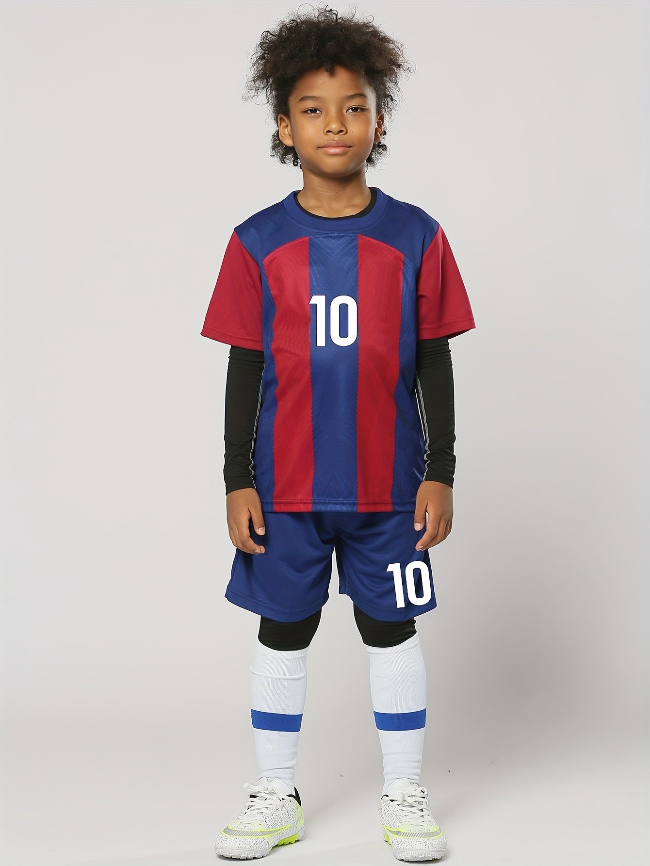 Kids Striped Soccer Jersey & Shorts Set, Quick Dry, Stretchy